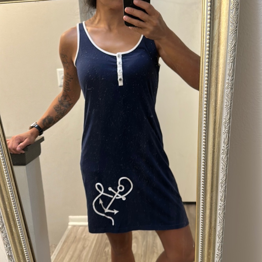 Nautica Navy Blue with White Trim Sleeveless Dress! Size Small